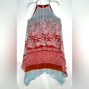 Bohemian MSK Floral Dress Sleeveless Asymmetrical‎ Hanker-chief Hem Flowy Sz 8